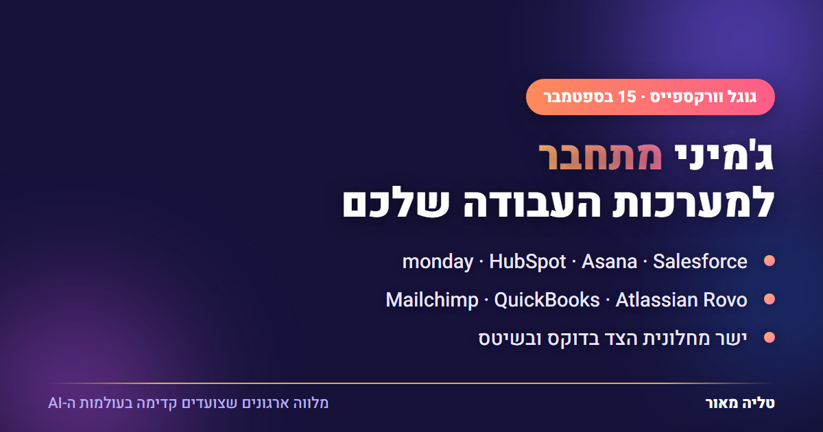 ג'מיני מתחבר ל-monday, HubSpot, Salesforce ועוד בתוך גוגל וורקספייס